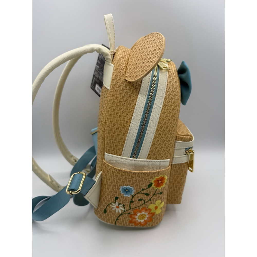 Disney Loungefly Minnie Mouse Straw Floral Embroidered Mini Backpack Blue Bow NW - Picture 4 of 7